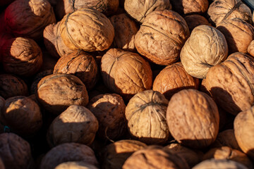 Walnuts in the sun by day at the market