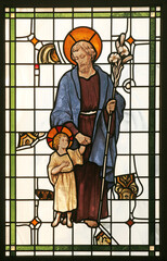 Saint Joseph, stained glass window in the Church of Saint Anne in Bjelovar, Croatia
