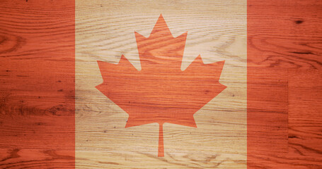transclescent Canadian flag on a wooden board background