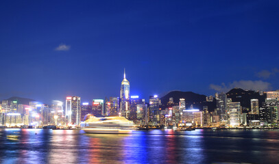 city skyline at night, hong kong 