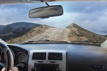 View from the Car on a dirt mountain road