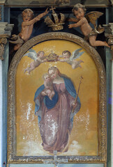 Our Lady of the Snows, altar painting on the main altar in Our Lady of the Snows Church in Volavje,...