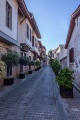 Fototapeta na wymiar The restored historical houses and narrow streets of Antalya's historical Kaleiçi...