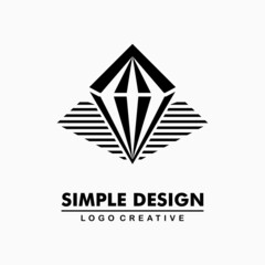 Obraz premium black diamond icon with striped shadow. simple and creative logo. Abstract business logo icon design template