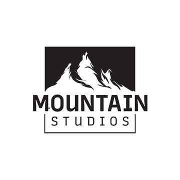 Mountain Logo With Focus Square Lens Frame for Outdoor Nature Photography Adventure Photographer Logo Design