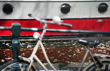 barge and bicycle on amsterdam canal