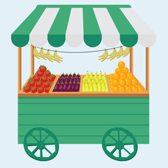 Farmers organic market, flat vector illustration concept. eco products, fruits and vegetables. Seasonal sale local farm shop.