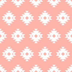 Fototapeta na wymiar Pastel pink seamless pattern with white kilim design.