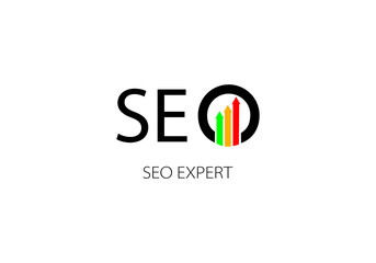 SEO multi-color logo with magnifying glass and arrow