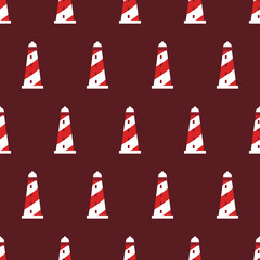 Seamless pattern with red  lighthouses. 