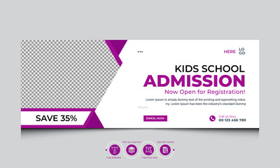 School Admission Facebook Cover Template, Kids School Facebook Cover Banner, Education Facebook Timeline Cover Design
