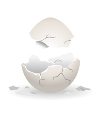 Cracked egg. Eggshell cracking stage. Realistic chicken egg with broken eggshell. Design element of fragile broken egg