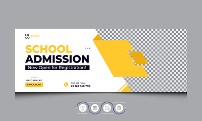 School Admission Facebook Cover Template, Kids School Facebook Cover Banner, Education Facebook Timeline Cover Design