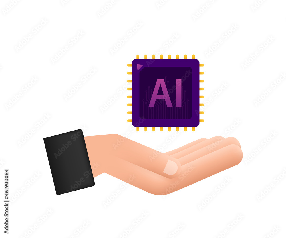 Aufkleber artificial intelligence landing page. ai icon with hands. website template for deep learning concept