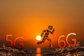 5G and 6G mobile network data transmission technology. Global connectivity and high speed.