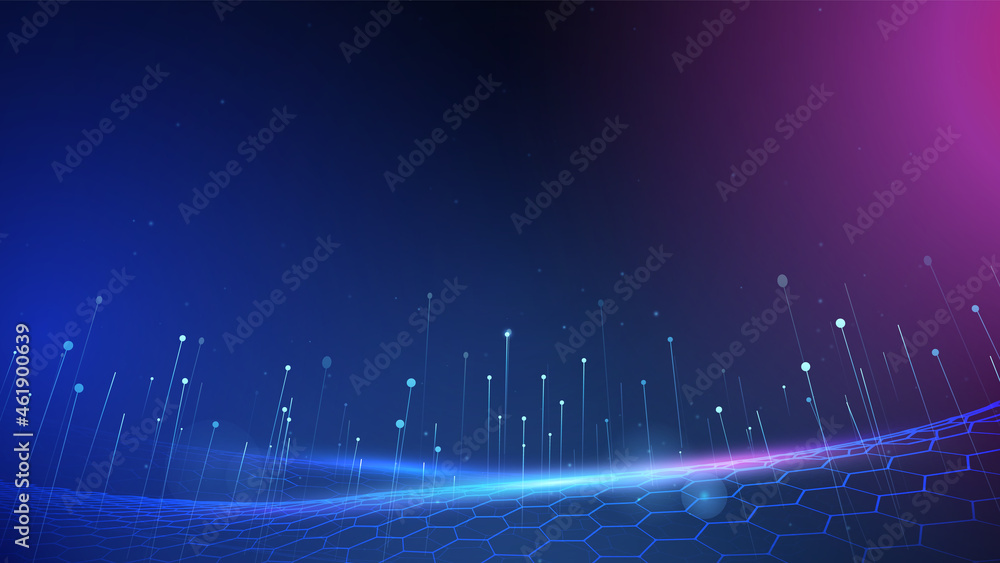 Fototapete Big data and network background. Quantum technology big data. Futuristic technology and science background. Vector illustration