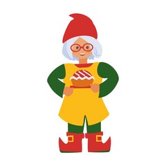 Obraz premium Cute little gnome with pie. Isolated characters on a white background.