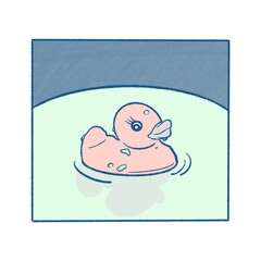 湯船に浮かぶアヒルのおもちゃのイラスト