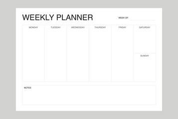 Minimalist Weekly Planner template, schedule