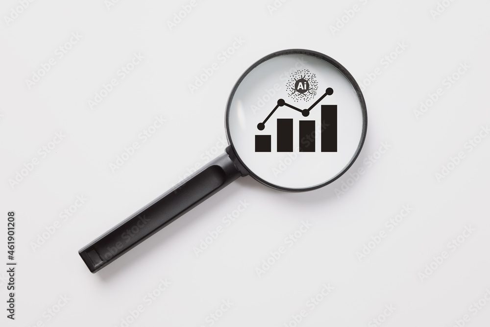 Leinwandbilder The idea of financial technology and business analytics. AI (Artificial Intelligence) and smart analytics are often used interchangeably. Machine that learns from data science.