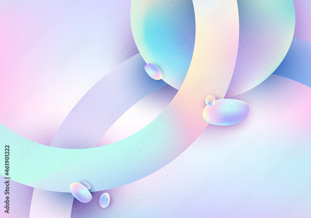 Poster abstract 3d geometric circles overlapping and fluid pastel gradient shape background
