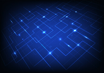Abstract blue line grid pattern with light perspective on dark blue background