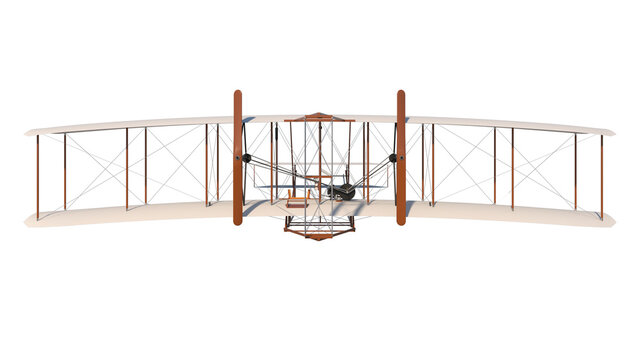 Wright Flyer 1- Front view white background 3D Rendering Ilustracion 3D