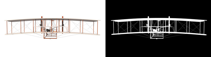 Wright Flyer 1- Back view white background alpha png 3D Rendering Ilustracion 3D
