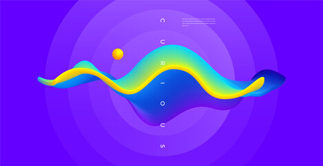 Abstract background with colorful emitted particle line wave. Conceptual element design template. Modern vector illustration.