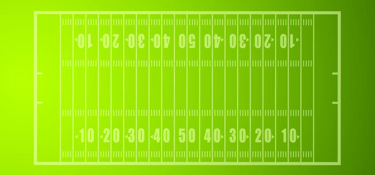 American football field, stadium concept with markings. Soccer ball field in top view. Flat Vector green grass pattern for sport background. Top views logo. Sport team game cup. Rugby ball day.