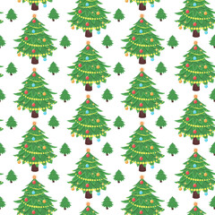 Christmas tree seamless pattern. Xmas festive background with fir trees. New year flat vector illustration.