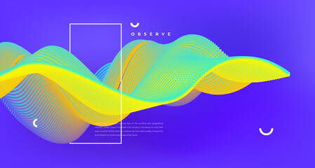 Abstract background with colorful emitted particle line wave. Conceptual element design template. Modern vector illustration.