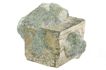 pyrite cubic crystal from Rechnitz, Austria isolated on white background