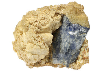 sapphire in matrix from Pyan Gyi Mine, Myanmar isolated on white background