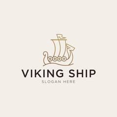 Luxury viking ship outline logo template