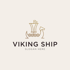 Luxury viking ship outline logo template