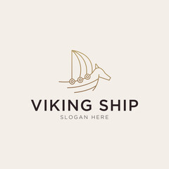 Luxury viking ship outline logo template