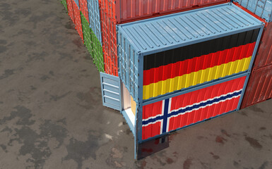 Freight containers with Norway and Germany national flags. 3D Rendering 