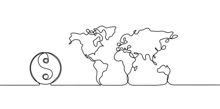 Map of planet Earth as line drawing on white as background. Vector