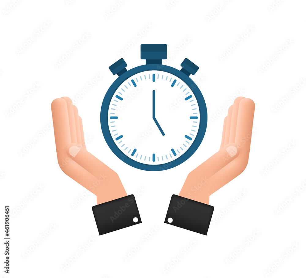 Aufkleber timer in hands on white background. flat icon with timer. business concept. isolated vector sign sym