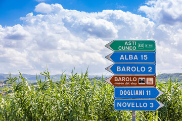 Barolo village road sign, Unesco site, Italy - obrazy, fototapety, plakaty