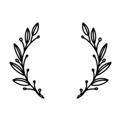 Vector hand drawn spring wreath isolated on white background. Outline willow branch. Doodle style. Floral frame.