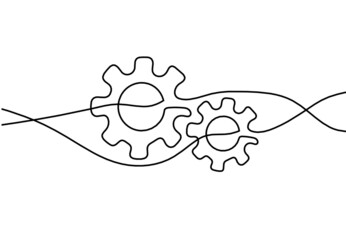 Abstract round metal gears wheels as line drawing on white background. Concept of teamwork. Vector