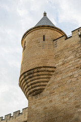 Medieval castle of the City of Olite in Navarra, Spain. Wall, battlements and fortress