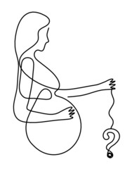 Mother silhouette body with heart as line drawing picture on white. Vector