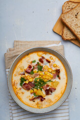 corn chowder creamy soup with corn celery onion bacon cream milk