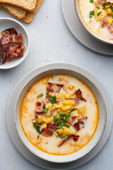 corn chowder creamy soup with corn celery onion bacon cream milk
