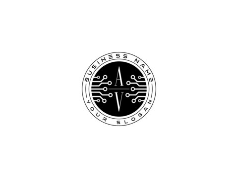Technology AV Logo, Initial av Technology Logo concept, round emblem, solution symbol logotype white background fot any kind of use