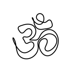 Sign of OM as line drawing on the white background. Vector