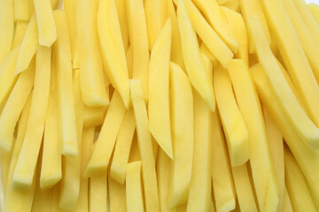 Close-up of Potatoes cut into strips 